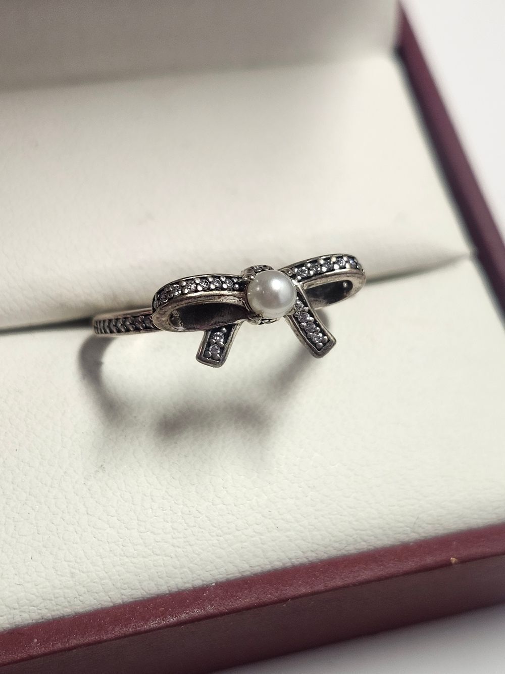 Sterling Pandora Delicate Sentiments Ring White Pearl & Clear CZ/ Size 7 / 54